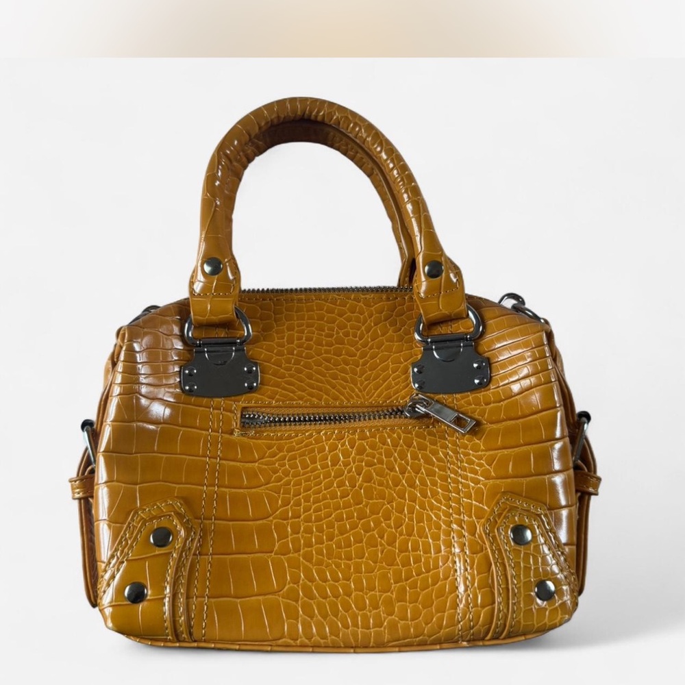 Crocodile-Embossed Tan Handbag